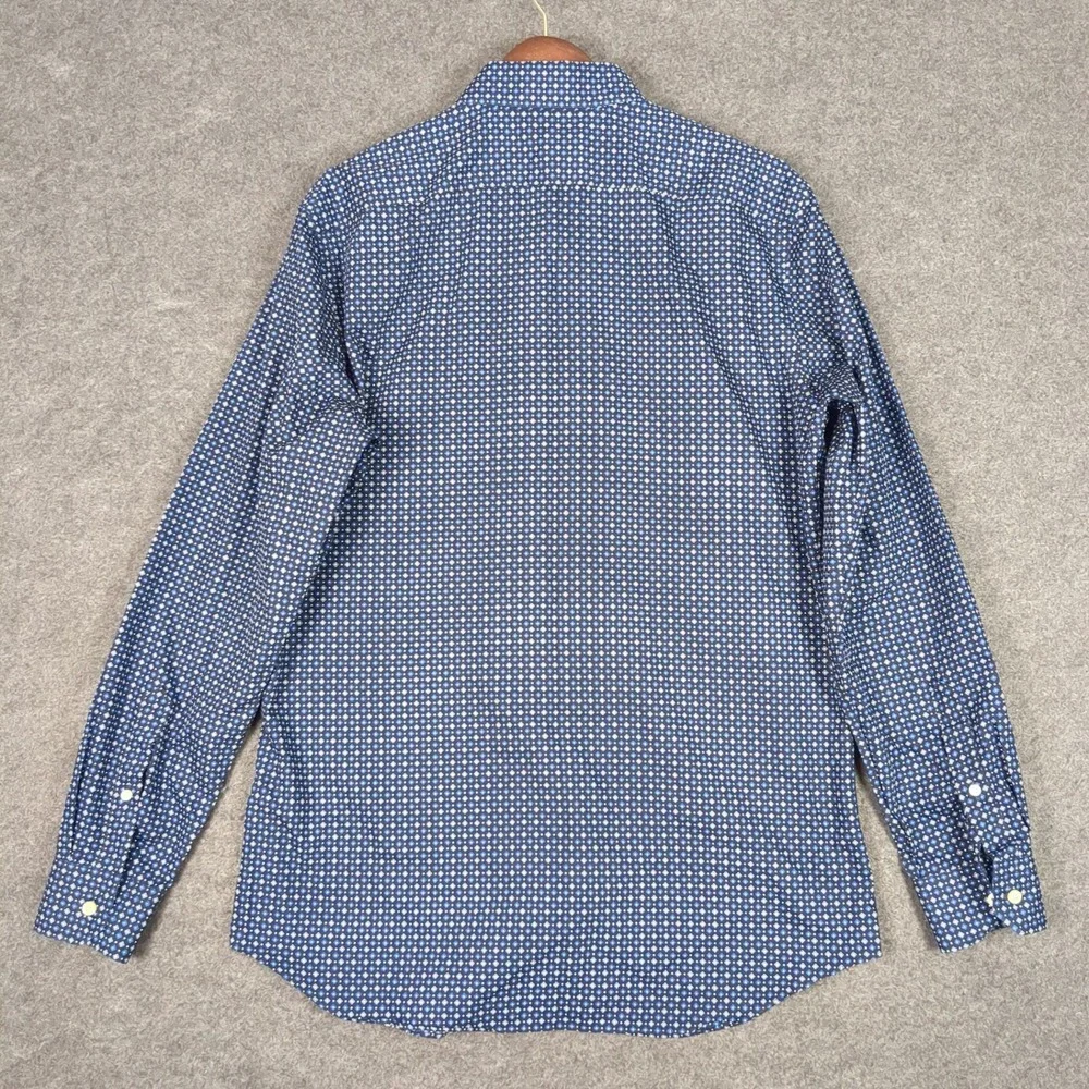 Banana Republic Grant Fit Non-Iron Mens Large Blue Geometric Dress Shirt L